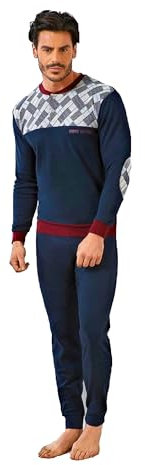 Enrico Coveri Pigiama Uomo Invernale - Cotone Caldo - Anche in Taglie Forti (2089 Blu+, XL)