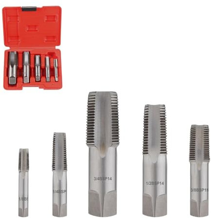 Lot de 5 tarauds en acier BSP pour filetage interne en acier, tarauds filetés à la main, pour joints de tuyaux d'eau, filetages précis, filetage de tuyau de confiture, 0,3 cm, 1/4, 3/8, 1/2, 3/4