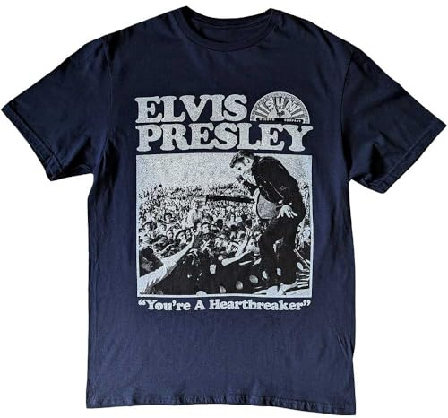 Rock Off officially licensed products Sun Records Elvis Heartbreaker T Shirt M Navy