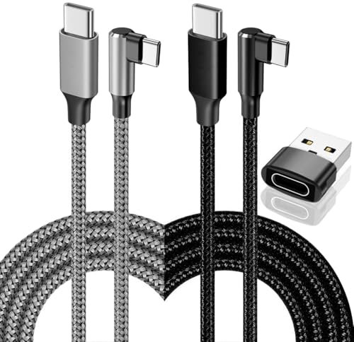 100W USB C to USB C Cable Fast Charging 2 Pack 3FT Right Angle Type C to Type C Charger Cord Usbc to Usbc Braided for iPhone 16 15 Pro Max MacBook iPad Pro Samsung Galaxy S24 S23 S22 Pixel Switch