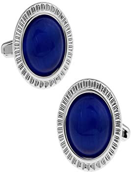 CWCQGH Runde Manschettenknöpfe mit blauem Opal, Manschettenknöpfe aus weißem Stahl