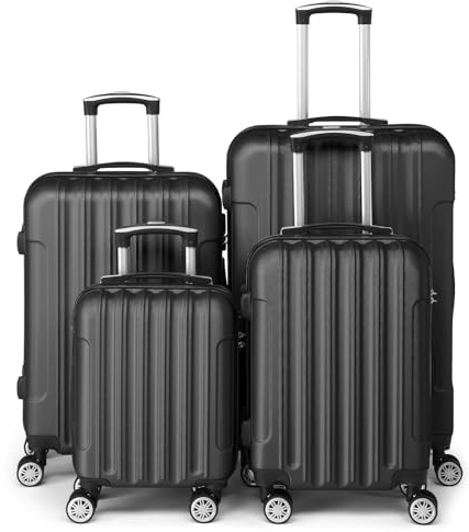 LEADZM Set de 4 Valises de Voyage, Valise Grande Taille & Cabine, Set de Bagage pour Voyage, ABS avec roulettes Pivotantes 360°, Cadenas et Poignée Télescopique - Noir