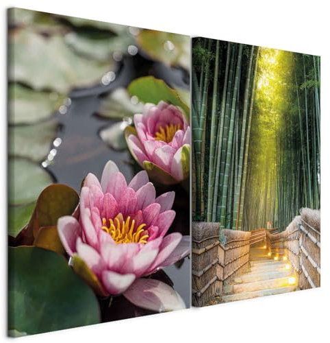 murando - Wandbilder Set Meditative Kunst 40x30cm 2 Teilig je 20x30cm Collage 2er Mehrteiligen Gemälden Vlies Leinwandbild Kunstdrucke Leinwanddrucke - Schlafzimmer Yoga Blume p-B-10015-b-a