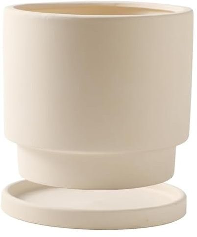 Maceta de barro for plantas, maceta de terracota for interiores, maceta creativa de arcilla blanca redonda con orificios de drenaje y platillo, maceta cilíndrica absorbente y transpirable, contenedor