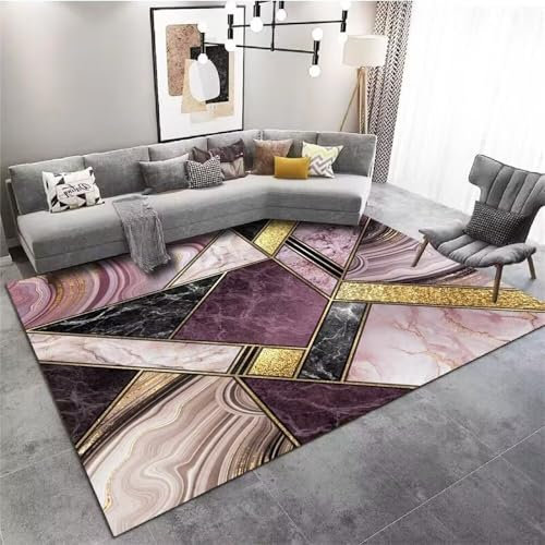 QGYFRE Teppich Jugendzimmer Flur kinderzimmerteppich 130x170CM Jungs Lila Graugelber Marmorteppich küchen