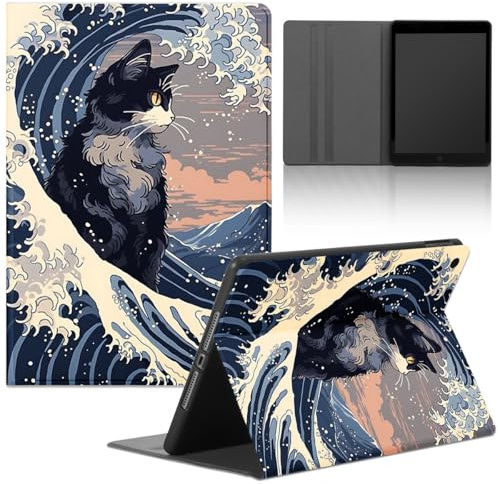 Tablet Coque pour Huawei Mediapad T5 10,1, Étui avec Mignon Kawaii Cartoon Anime Chat Cat Animal Dessin Motif PU Cuir Flip Housse Support Étui de Anti-Collision Protection TPU Tablet Cover,Animal
