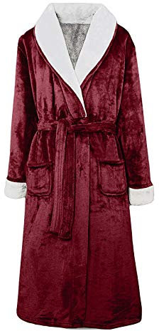 Generisch 2025 - Lungo pile coral solido colore autunnale ispessito accappatoio invernale con cappuccio da donna pigiameria pigiama estivo da donna, Colore: rosso, S