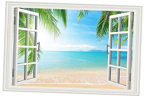 NUOBESTY Pegatina de Pared Ventana Falsa Paisaje Simulación Decorativa Vinilo Removible para Dormitorio y Sala de Estar Adhesivo de Pared de Ventana para Decoración