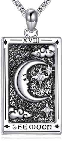 URONE Tarot Karten Kette 925 Sterling Silber Katzene Haslkette der Mond Tarot Schmuck Geschenke Für Herren Damen