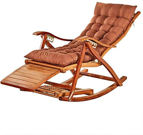 Lsoiup Fauteuil inclinable Pliant en Bambou, Chaise Longue d'extérieur pour Jardin d'été, avec Coussin, pour Personnes âgées, pour la Sieste