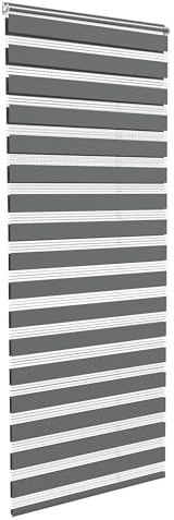 Aufun Doppelrollo Klemmfix ohne Bohren 90 x 220 cm (B x L) Klemmrollo Sonnenschutzrollo Fensterrollo mit Kettenzug für Fenster & Türen, Zebrarollo Seitenzugrollo Moderner Sichtschutz, Grau