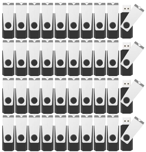 KEXIN Lot de 50 clés 32 Go USB 2.0 pivotantes pour clé USB pour Stockage de données, cle USB avec Corde (Noir)