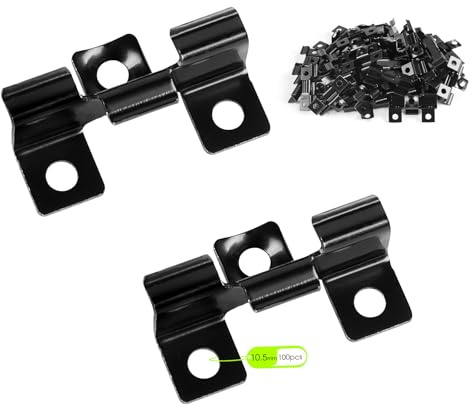 SUPAWAY Lot de 100 Clips pour terrasse 10,5 mm Fermeture pour terrasse en WPC Pince pour terrasse en acier pour terrasse en composite Fixation invisible Agrafette de fixation Plage de serrage, Noir