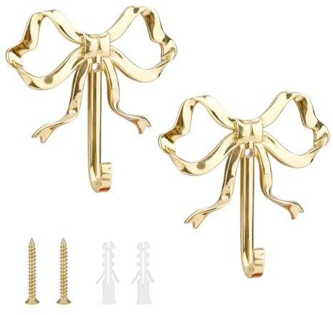 ACOLY 2 ganci da parete con fiocco a forma di farfalla dorata, ganci decorativi da parete per cappotti, cappelli, borse, asciugamani
