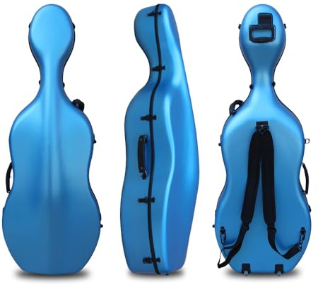 Conboxus Cello Case 4/4 Kohlefaser, ultraleicht, langlebig, Hartschale, professionelle Schutzhülle mit Rollen und integrierten Griffen, Reisezubehör (blau)