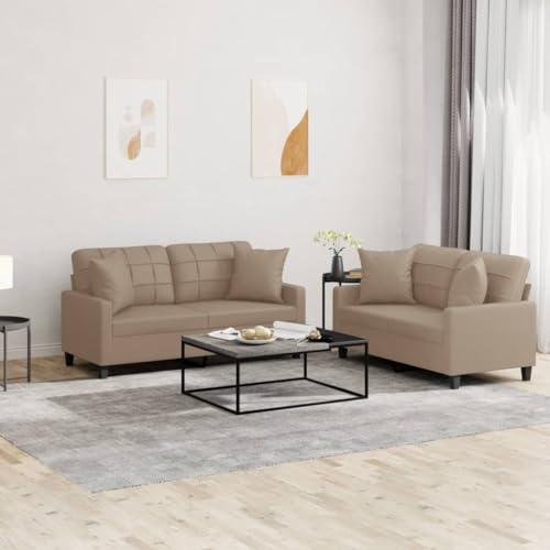 Runheo 2-TLG. Sofagarnitur, Cappuccino-Braun Kunstleder, Robustes Sperrholzgestell, Bequeme Polsterung, Wohnzimmer Möbel Set, Langlebig für Zuhause