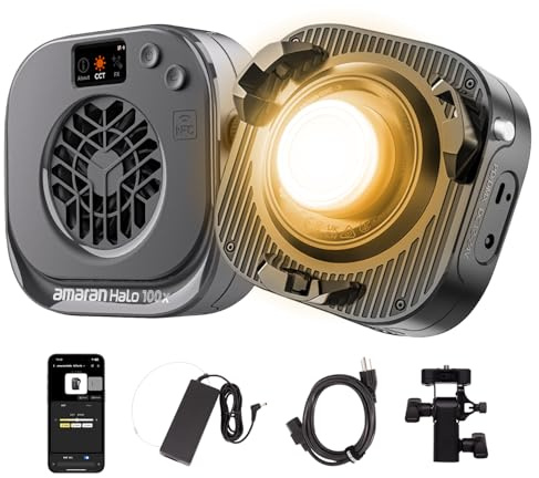 amaran Halo 100x 100W Projecteur LED COB Bi-Color, 4 890 Lux à 1m, Ultra-Compact, Monture Bowens, USB-C PD & Adaptateur DC, CRI 96+, TLCI 97+, Contrôle DMX & Application