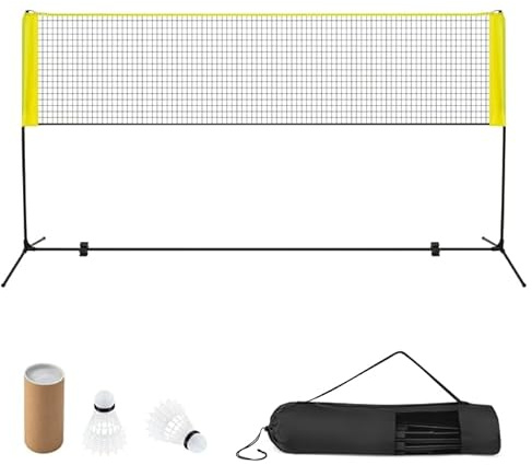 LIFEZEAL Rete da Badminton, Altezza Regolabile, Rete Tennis Portatile 2 Volani, Tappi per Piedi, Morsetti e Borsa, per Uso Interno ed Esterno, per Pallavolo, Pickleball