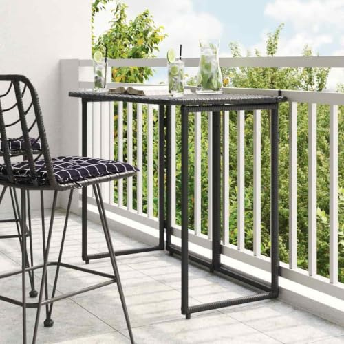 MinoLiving Gartentisch Klappbar Schwarz 90x51x75 cm Poly Rattan wetterfest und UV-beständig, ideal für Terrasse Balkon Garten Veranda, platzsparend, robust, leicht zu reinigen