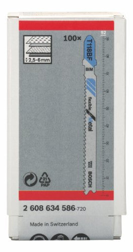 Bosch 100x Stichsägeblatt T 118 BF Flexible for Metal (für Stahlbleche, Professional Zubehör Stichsäge)
