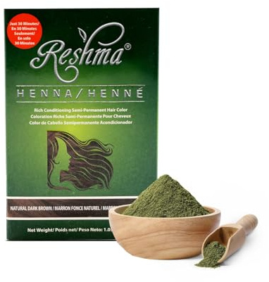 Reshma Beauty 30 Minute Henna Hair Color Infused with Plant-Based Lawsonia Inermis 100% Gray Coverage for Soft, Shiny Hair, Hair Dye—1.05 oz Pack of 1 (Dark Brown)