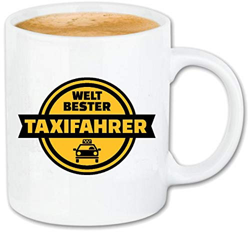 Reifen-Markt Kaffeetasse TAXIFAHRER - TAXIFAHRERIN - TAXI - TAXI LIZENZ - TAXIUNTERNEHMEN Keramik 330 ml in Weiß