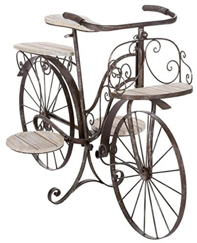 HESPERIDE Vélo Porte Plante décoratif jardinière en Bois chêne et Fer forgé pour Jardin, terrasse, véranda ou intérieur !