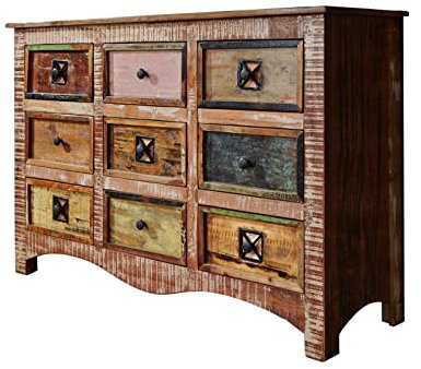MASSIVMOEBEL24.DE Nature of Spirit Kommode130x40x85 Indisches Altholz, Farbe:Mehrfarbig lackiert, Größe:130x40x85 cm (BxTxH)