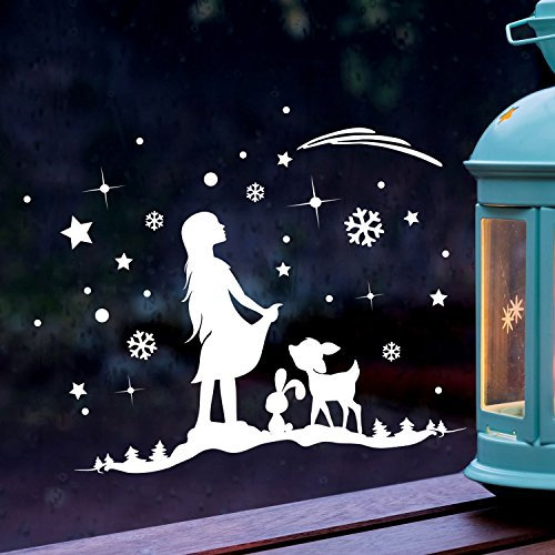 Fensterbild Sternmädchen Hase Reh Winter Fensterdeko 40x26cm Fensterbilder Winterlandschaft + Sterne & Schneeflocken M2264 ilka parey wandtattoo-welt®