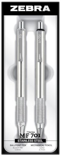 Zebra M/F 701 Stainless Steel Pen & Pencil Gift Set 2/Pkg-Pen 0.8mm & Mechanical