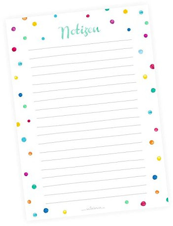 nikima Schönes für Kinder - A5 Notizblock Punkte bunt Aquarell - 50 Blatt liniert to do Liste Einkaufsliste Planer Notizzettel Rezeptblock Merkliste Oganizer