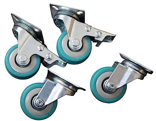 4er set Möbelrollen in türkis Lenkrollen Flüsterrollen Leiselaufend 2 x gebremst & zweimal ungebremst inklusive Schrauben für Tischbau Weinkistenregalbau Obstkisten Weinkisten Regalkisten