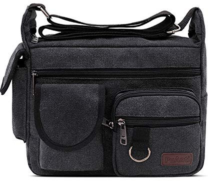 FANDARE Unisexo Lona Bolso de Bandolera La Bolsa de Mensajero Hombres/Mujeres Bolsa de Lona Bolsa de Hombro 7.9 Pulgadas Bolsa de Tablet Negro