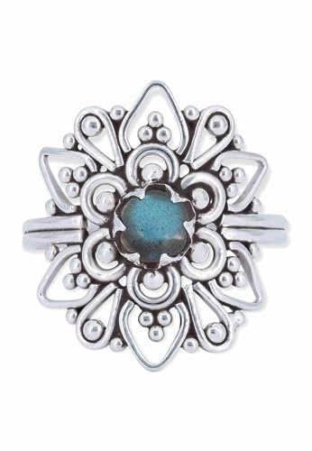 mantraroma Silberring Damen Labradorit 925 – Cabochon Edelstein Ring Vintage