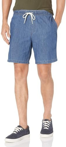 Amazon Essentials Men's 8 Inseam Relaxed-Fit Drawstring Walk Shorts (Available in Plus Size), Medium Wash Chambray, XS