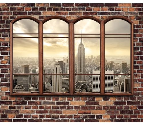 murando Fototapete selbstklebend Fenster nach New York 147x105cm Foto Tapete Tapetenfolie Möbelfolie Wandverkleidung Wandtapete Motivtapeten Bildtapete Wohnzimmer 3d Effekt Modern NY City Stadt