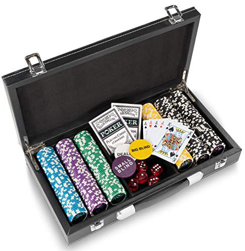Pokerkoffer Leder Deluxe mit 300 Ocean Champion Chips abgerundete hochwertige Metallkern Jetons 12 g Pokerset Black Jack Texas Holdem