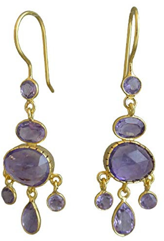 Orecchini Pendenti in Argento Sterling Placcato Oro con Ametista - Design Elegante con Pietre Sfaccettate - Gioiello Raffinato per Donna - Accessorio Chic e Regalo Perfetto