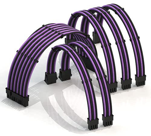 LINKUP - AVA 30cm PSU Kabelverlängerung Ummantelt GPU Nach Maß PC Stromversorgung mit Kamm-Kit - Kompatibel mit RTX3090 | 1x 24 P (20+4) | 2x 8 P (4+4) CPU | 3x 8 P (6+2) GPU set | 300mm Lila Schwarz