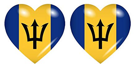 Akachafactory 2X Sticker Aufkleber Flaggen Flagge Fahne Herzen Barbados BDS