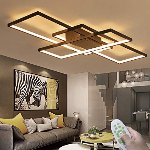Wohnzimmer Deckenleuchte LED Modern Deckenlampe Kreativität Rechteck Deckenlicht Dimmbare Lichtfarbe Und Helligkeit 3000K-6000K Fernbedienung Acryl Lampenschirm Schlafzimmer Beleuchtung Schwarz ø90cm…