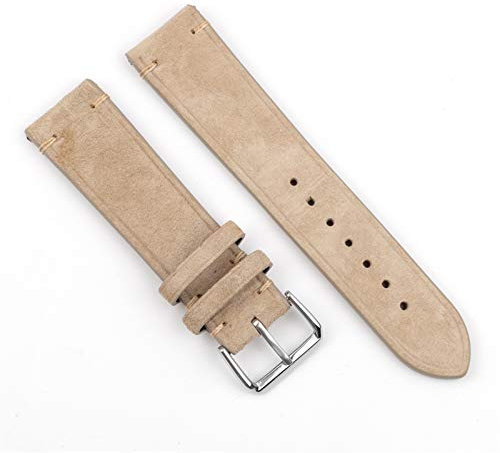ZXF Uhrenarmband Handgemachte Uhrenband 18mm 20mm 22mm 24mm Vintage Lederband Ersatz Tan Beige Für Männer und Frauen Uhren (Band Color : Beige no Side Wire, Band Width : 22mm)