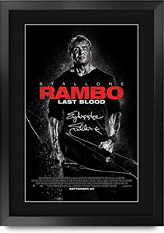 HWC Trading FR A3 Rambo 5 Last Blood Sylvester Stallone, gedrucktes Poster, signiertes Autogramm, Bild für Film-Fans, A3, gerahmt