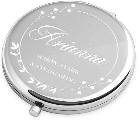 Maverton Kompaktspiegel mit Gravur, Spiegel rund, Silber | Doppelspiegel mit Vergrößerung, Reisespiegel für Handtaschen, Geschenke für Frauen