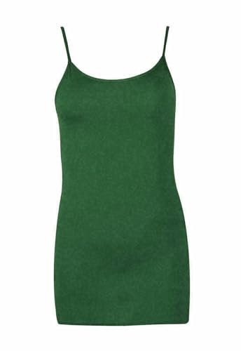 FAIRY TRENDZ LTD Womens Plain Sleeveless Ladies Stretch Round Scoop Neckline Long Strappy T-Shirt Camisole Vest Tank Top UK 8-26 (Bottle Green UK 8-10)
