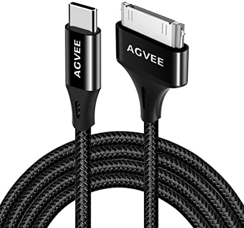 AGVEE 2 Pack 3ft USB-C to 30 Pin Cable for Old Phone 4/4S Pad 1/2/3 Pod, Braided Metal Shell Type-C to 30Pin Adapter Charging Charger Data Cord, Black