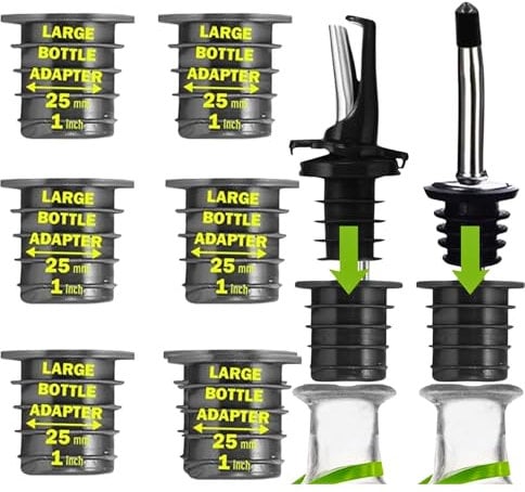 6 adattatori per versatore di liquori – adatta qualsiasi beccuccio per versatore di liquori o olio in un grande versatore di liquori – si adatta a bottiglie extra large fino a 25 mm