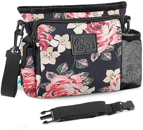 LOYEE Leckerli-Tasche für Hundetraining mit Magnetverschluss, tragbare Hundespaziergänge, Bauchtasche, inklusive Taillengürtelclip, verstellbarer Schultergurt (Rose)