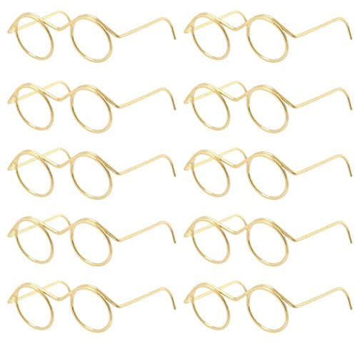 10 Paar Kleine Puppengläser Metalldraht Rand Lens Ohne Brillenpuppe Dress Up Brillen Retro Mini Sonnenbrille Für Puppen Haustier Kostüm