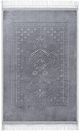 spar-home sehr weich Gebetsteppich | Sejjade | Seccade | Farbecht Namazlik | Badematte | Premium Qualität | 80 x 120 cm (Grau)